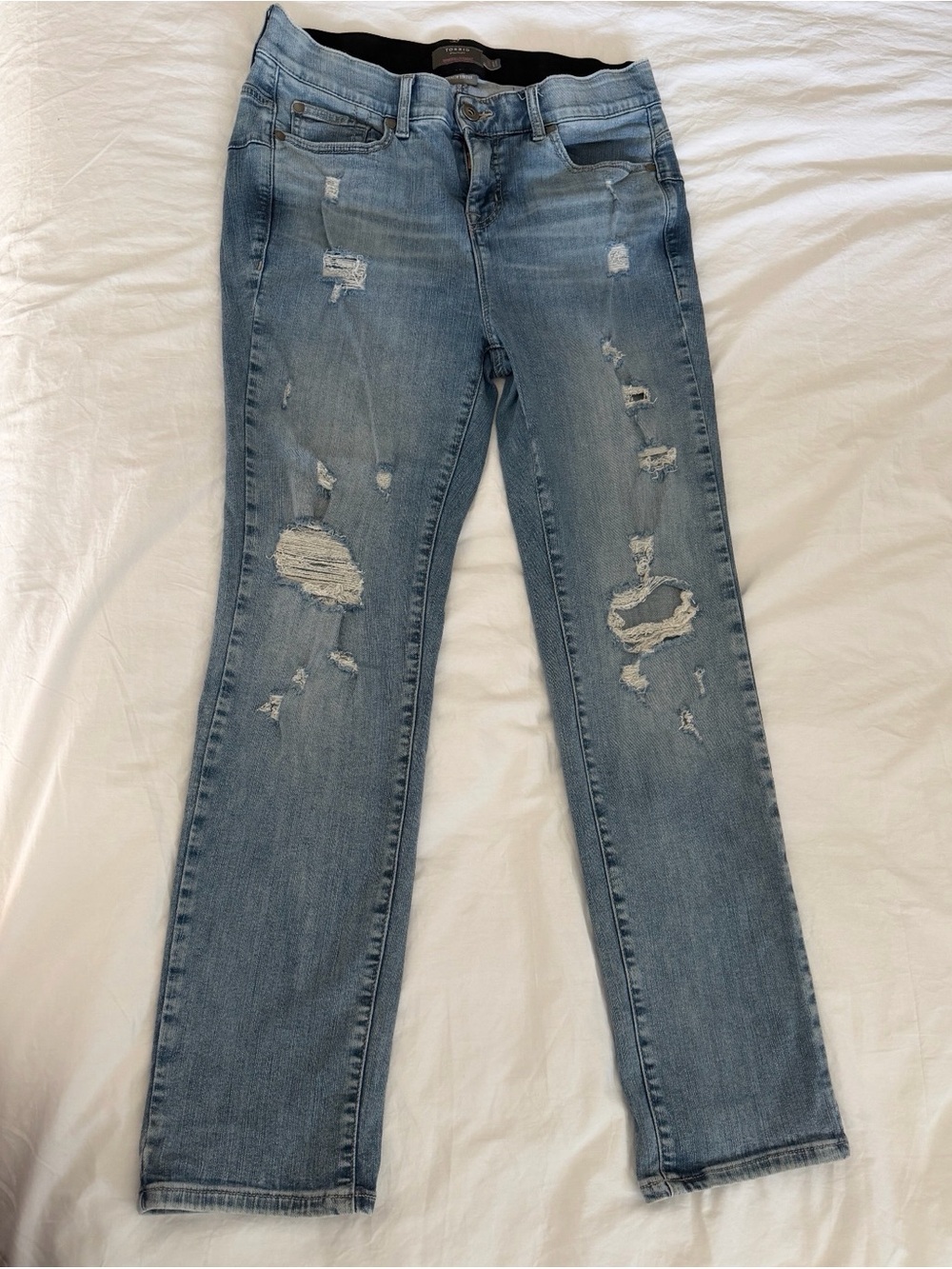 torrid Light Blue Ripped Straight Leg Jeans 14R